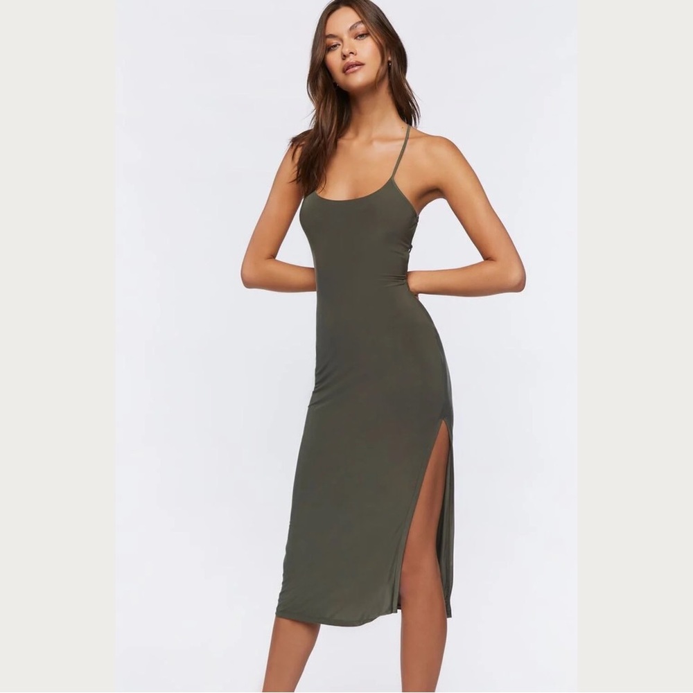 NWT Crisscross Lace-Up Midi Dress in Teal